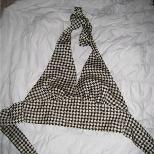 Black and white checkered satin halter top size small